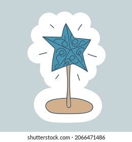 Line color Art home decoration star. Minimalistic, Scandinavian, Nordic and cozy Winter Hygge style. Hand drawn illustration for your design. Isolated black line on white background.