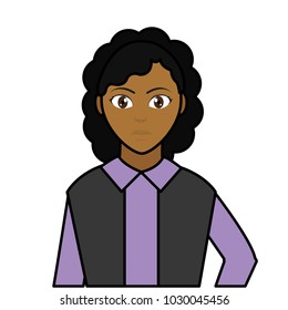 line color avatar woman with hairstyle and facial expression
