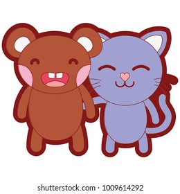 line color bear and cat cute animals friends
