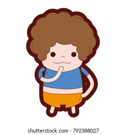 line color boy with curly hair and thinking face