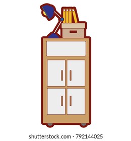 line color cabinet archive with books and lamp desk