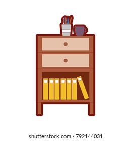 line color cabinet file archive with coffee cup and books