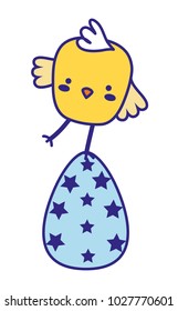line color chick with egg easter playing to celebration