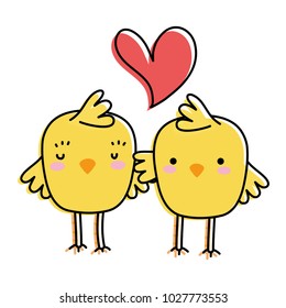 line color chicks couple together and love heart