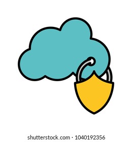 line color cloud data connection and padlock security