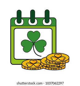 line color clover inside calendar celebrate and gold coins