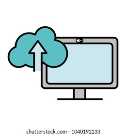 line color computer technology with cloud data loading
