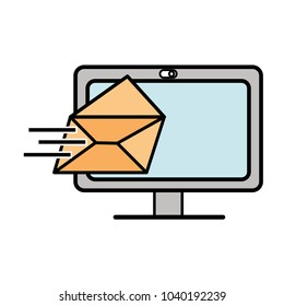 line color computer technology with e-mail letter message