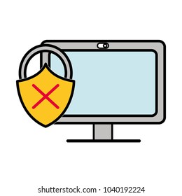 line color computer technology with padlock bad security