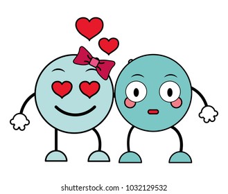 line color couple enamored and surprised face emoji