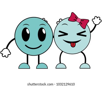line color couple smile and funny face emoji
