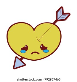 line color crying heart with arrow kawaii character
