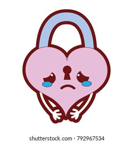 line color crying heart padlock kawaii personage