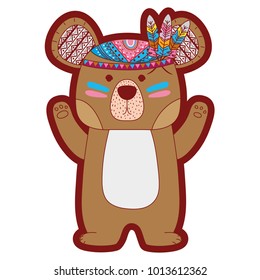 line color cute bear animal with feathers design