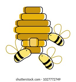 line color cute bees insect flying about honeycomb