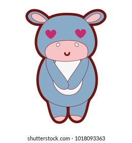 line color cute and enamored hippopotamus wild animal