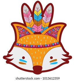 line color cute fox head animal with feathers