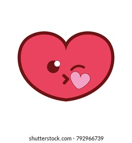 line color cute heart with kiss kawaii cartoon