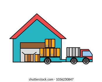 line color delivery store with truck and packages service