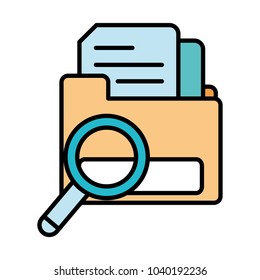 line color document inside folder file with magnifying glass