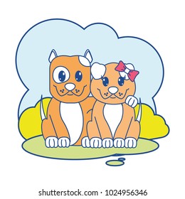 line color dog couple cute animal in the landscape