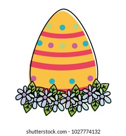 line color egg easter with points figures and flowers decoration