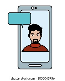 line color elegant man inside smartphone with chat bubble