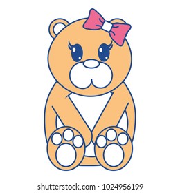 line color female bear cute animal with ribbon bow