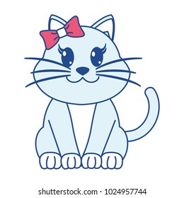 line color female cat cute animal with ribbon bow
