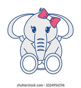 line color female elephant cute animal with ribbon bow