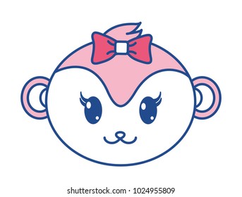 line color female monkey head cute animal