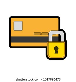 line color finance credit card with padlock close