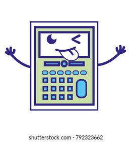 line color funny calculator object kawaii with arms