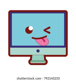 line color funny computer screen kawaii cartoon