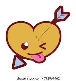 line color funny heart with arrow kawaii character