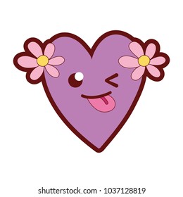 line color funny heart with flowers kawaii cartoon