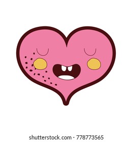 line color funny heart kawaii with facial expression