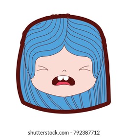 line color girl head with hairstyle and pity face