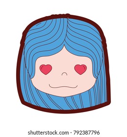 line color girl head with hairstyle and in love face