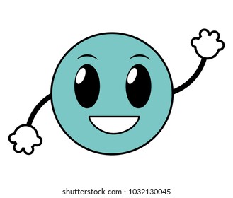 line color glad emoji face expression with arms