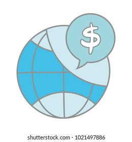 line color global connection with dollar symbol inside chat bubble