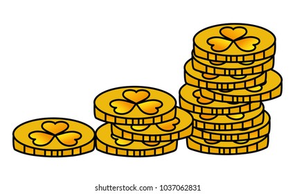 line color gold coins with clovers plant sign