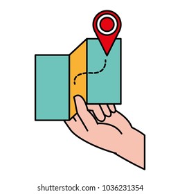 line color hand with global map and location symbol