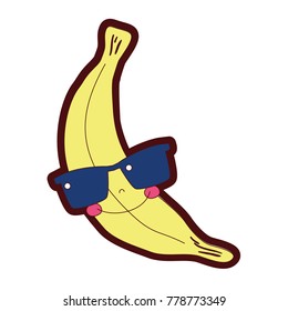 line color happy banana fruit with sunglasses kawaii
