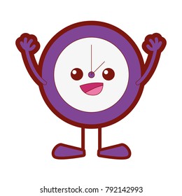 line color happy circle clock kawaii with arms and legs