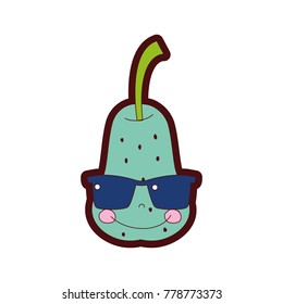 line color happy pear fruit with sunglasses kawaii