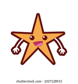 line color happy shiny star kawaii with arms