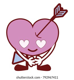 line color heart with arrow in love kawaii with arms and legs
