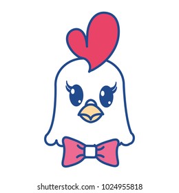 line color hen head cute animal with ribbon bow