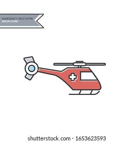 Line and color icon of an emergency helicopter. Health care symbol.